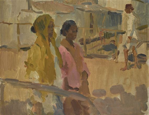 GIRLS ON A BRIDGE IN BATAVIA, DUTCH EAST INDIES by Isaac Israëls