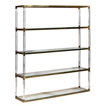 A bookcase, altuglas and polished brass structure - Angolo Metal Arte