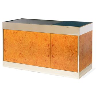 A sideboard, walnut burl veneer and steel structure - Angolo Metal Arte