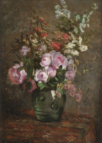 Vase de fleurs sur un entablement by Adolphe Crespin