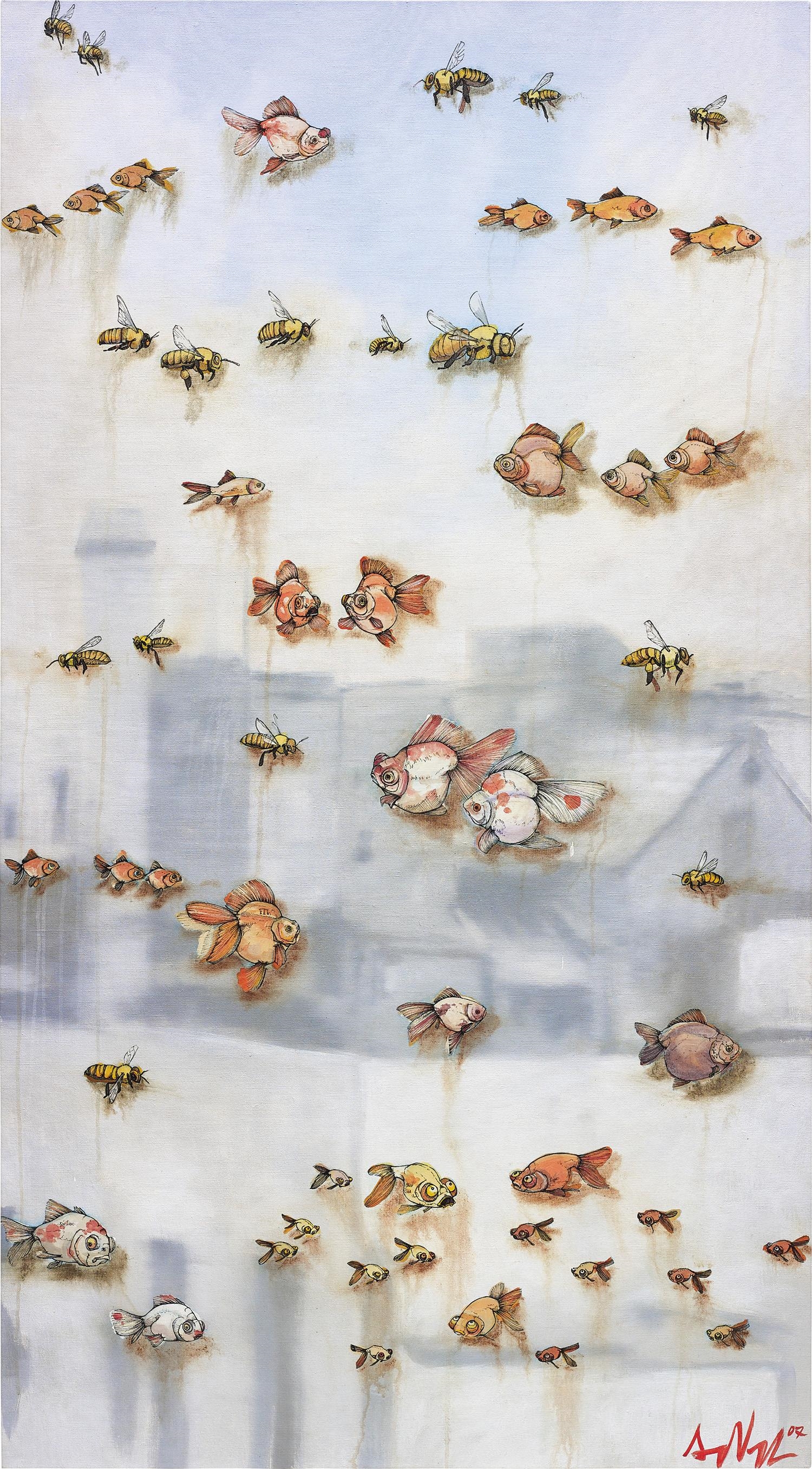 Artwork by Sage Vaughn, Barcelona, Made of oil, acrylic, ink and vellum on canvas