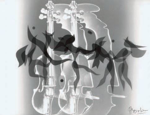 Composition aux violons, carte de voeux