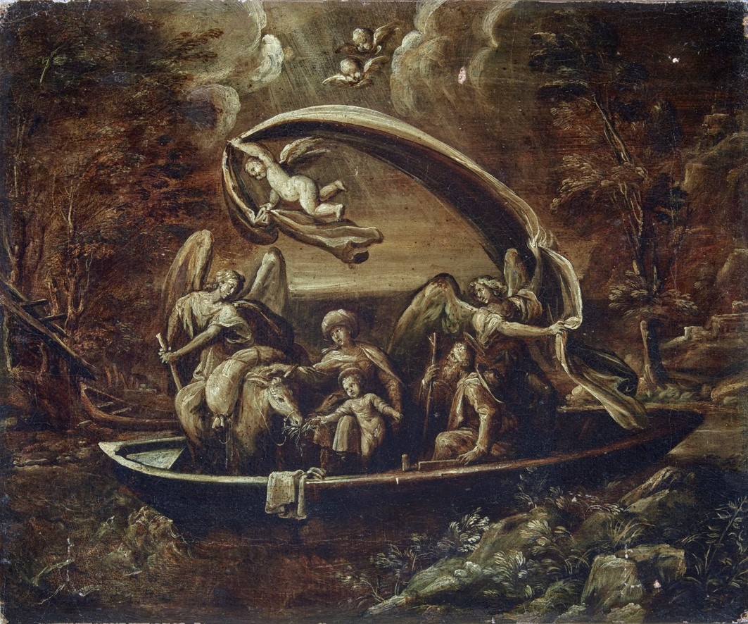 Artwork by Bolognese School, 17th Century, Flight to Egypt, Made of Oil on canvas
