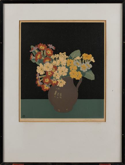 Hall Thorpe Wood cut 'Forget Me Not's' - Arts & Crafts Antiques