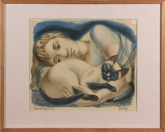 Woman and Siamese Cat by Eileen Mayo
