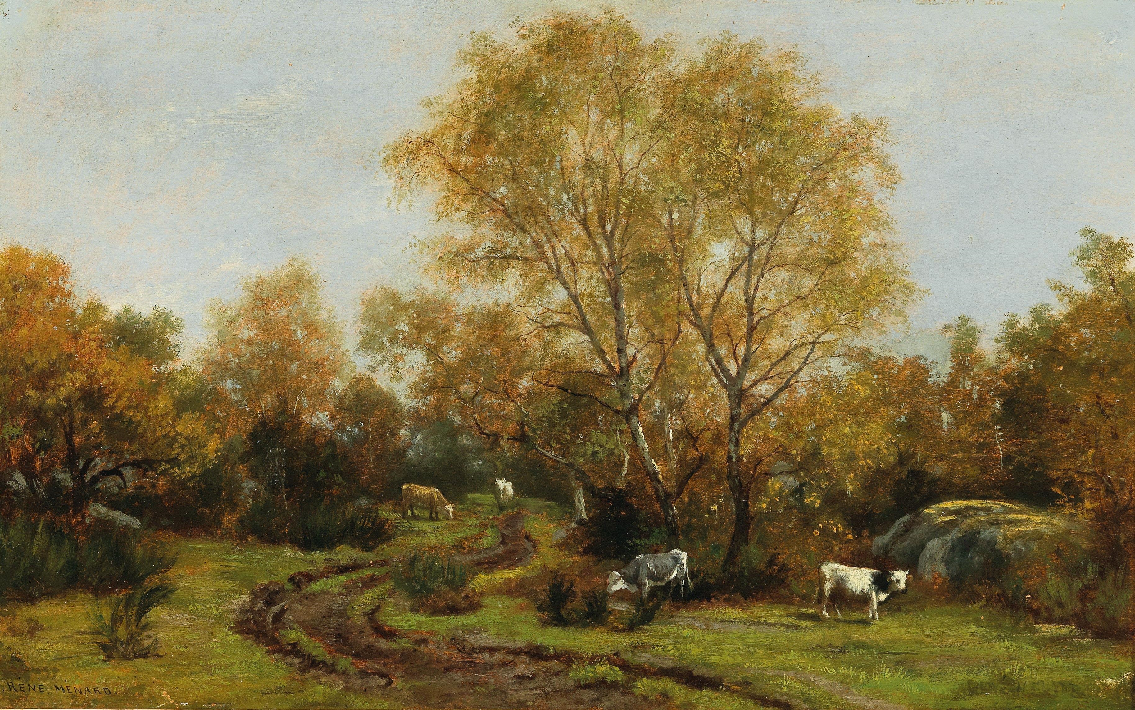 Marie Auguste Emile René Menard | Landscape with Grazing Cows | MutualArt