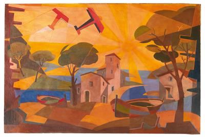 Paesaggio futurista + aerei Caproni by Giulio d’Anna, circa 1927/1928