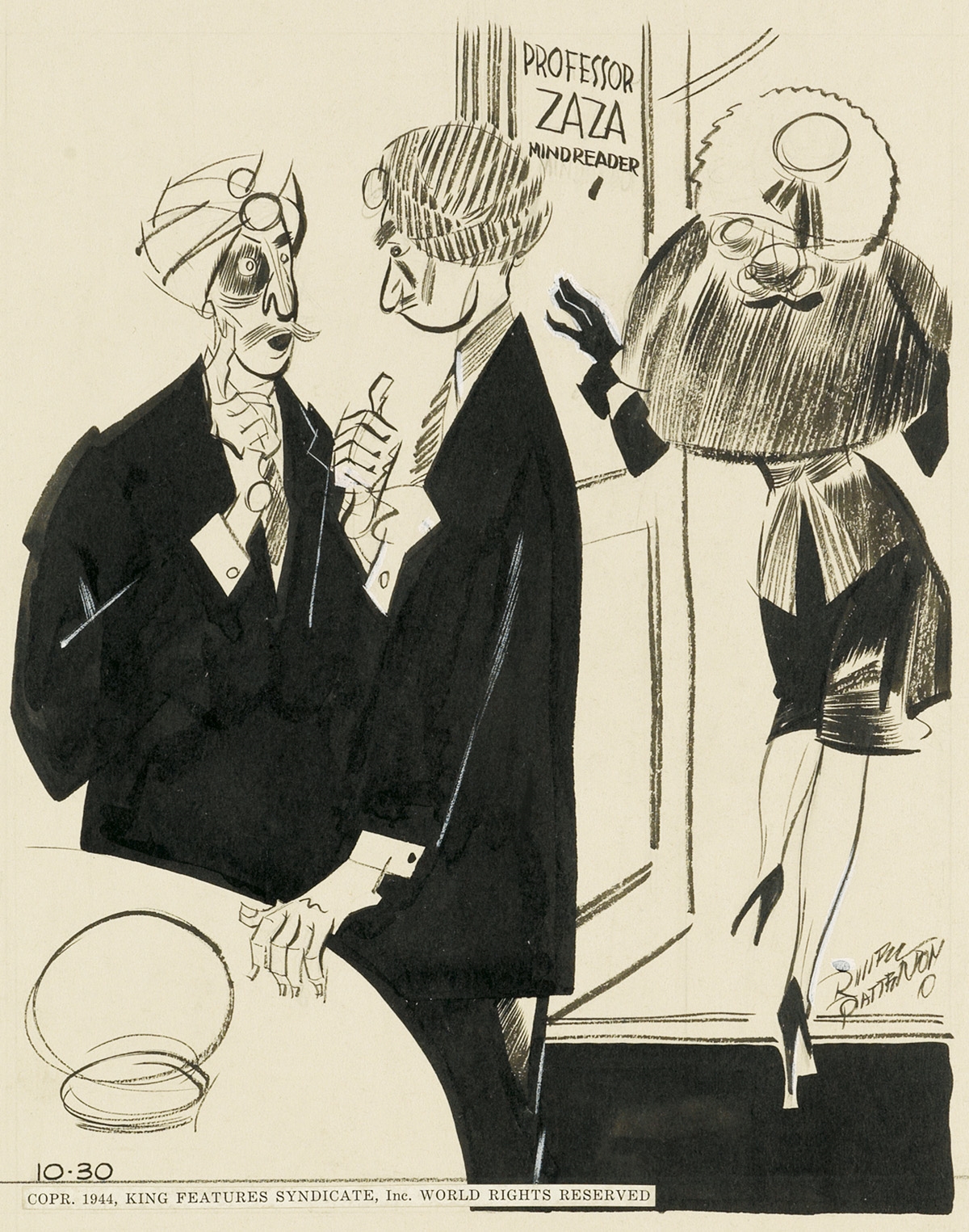 "She read my mind much better than I did hers!" Original daily "Pin-Up Girls" cartoon, published by King Features Syndicate, October 30, 1944