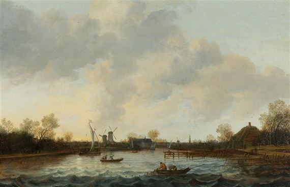 A river landscape with fishermen in a boat, by Anthonie Jansz. van der Croos, 1650