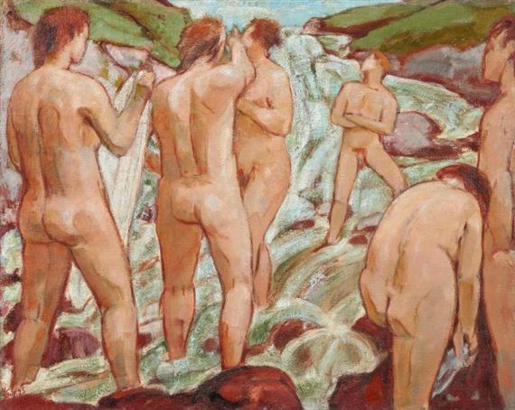 »Badende im Gebirgsbach (Pitztal)» by Max Kaus, 1925