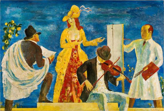 The fine arts (triptych "Die Künste: Das Konzert") by Wilhelm Thöny, circa 1925