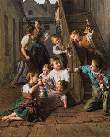 Children playing with dolls by Ferdinand Georg Waldmüller, 1864