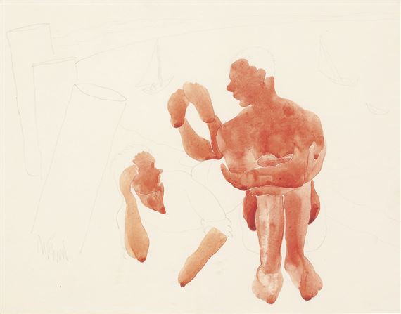 Two men on beach, Provincetown by Charles Demuth, 1934