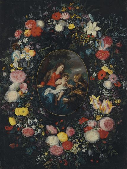 Jan Brueghel Theyounger Le Mariage Mystique De Sainte Catherine Entoure D Une Guirlande De Fleurs Mutualart