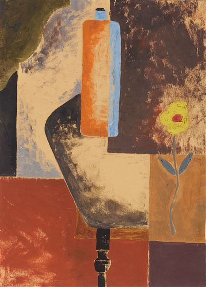 Stilleben mit gelber Blume und Tonflasche by Franz Wilhelm Seiwert, 1923