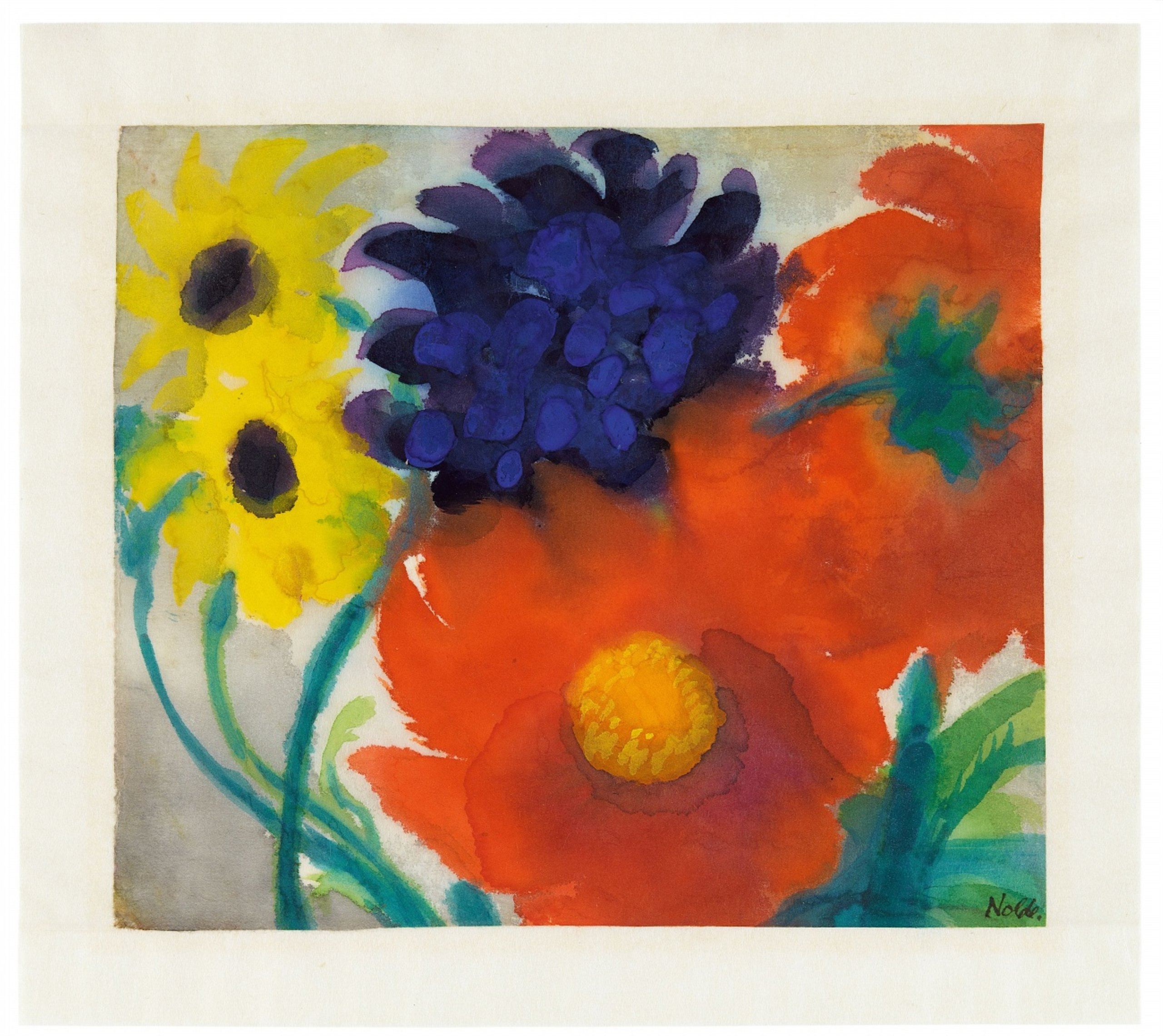 Emil Nolde | Rote, blaue und gelbe Blumen (1945 - 1948) | MutualArt