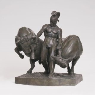Artwork by Walter Lenck, Roman Gladiator with Bulls, Made of Bronze with black patina