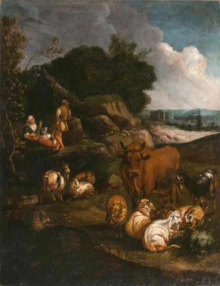 Herdsmen with their flock by Johan Heinrich Roos