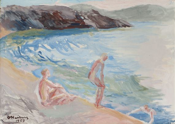 Artwork by Jean Heiberg, Bathing boys, Made of Oil on canvas 