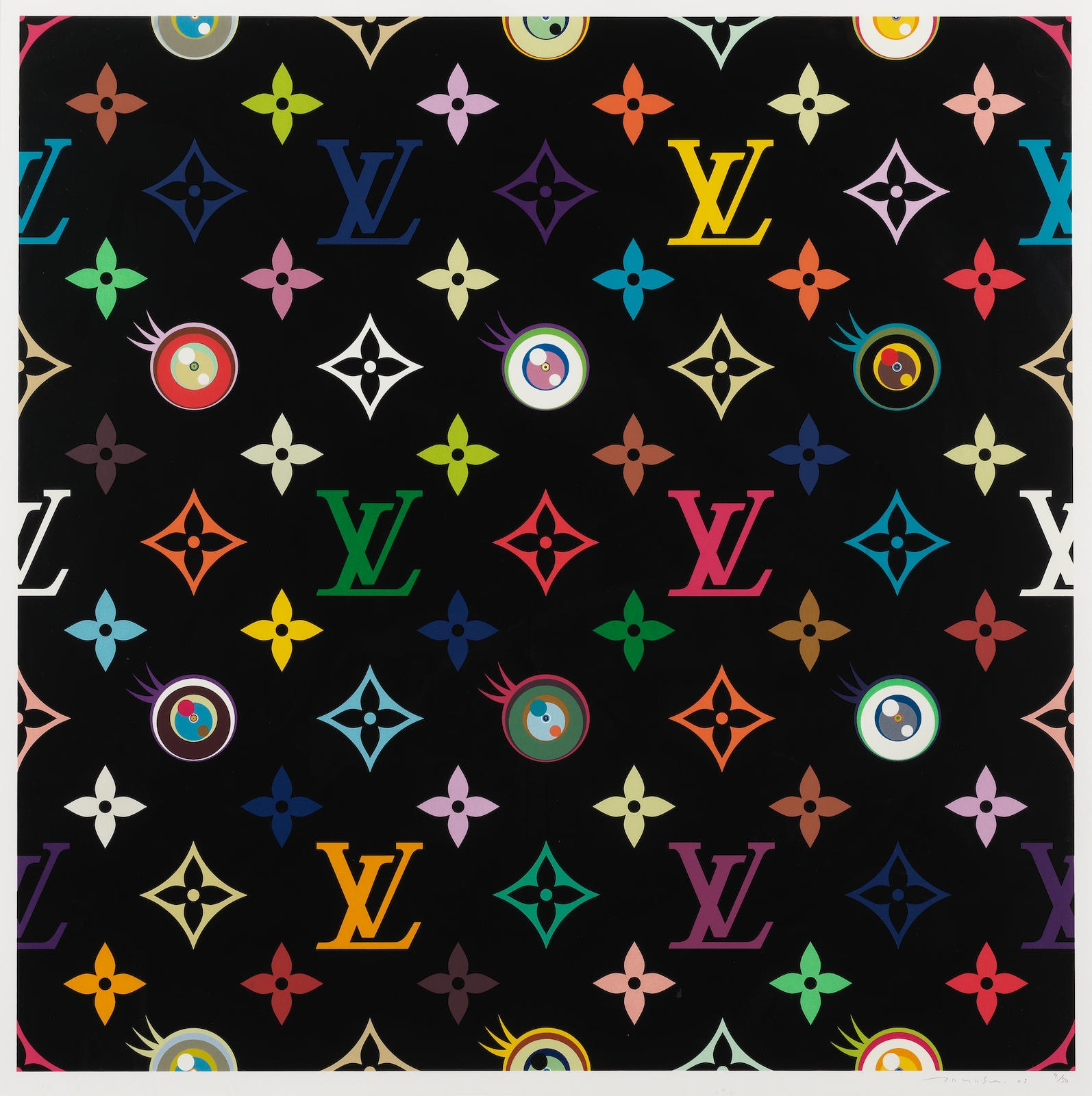 Takashi Murakami Black Monogram Multicolore Eye Love You Gold Hardware, 2003