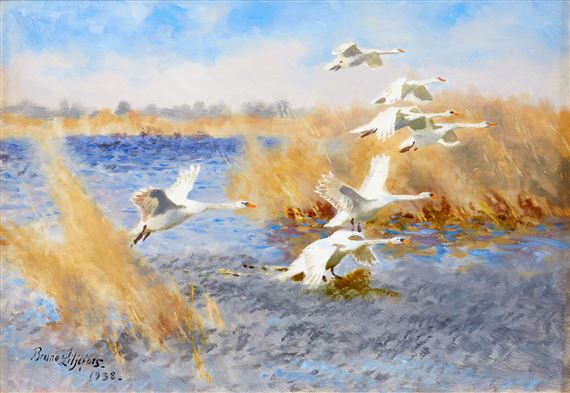 Sträckande svanar by Bruno Liljefors, 1938
