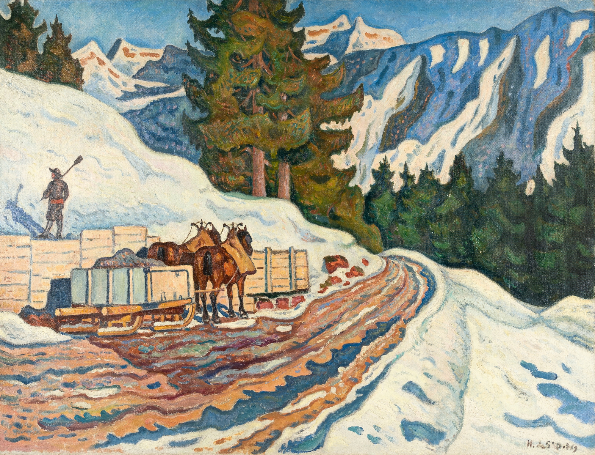 Artwork by Henri Liénard de Saint-Délis, Snowy landscape in Switzerland, Made of Oil on canvas
