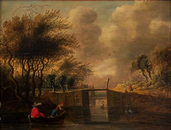 Landscape with figures by a bridge by Anthonie Jansz. van der Croos