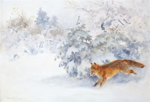 Fox in winter landscape by Bruno Liljefors, 1931
