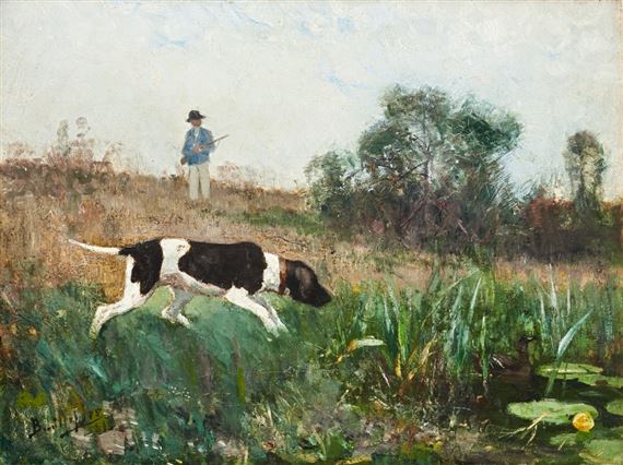 Hunters and hunting dogs by Bruno Liljefors, 1881