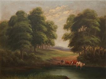 Cattle Watering, Cox River Blue Mountains - James Robert Hutchings