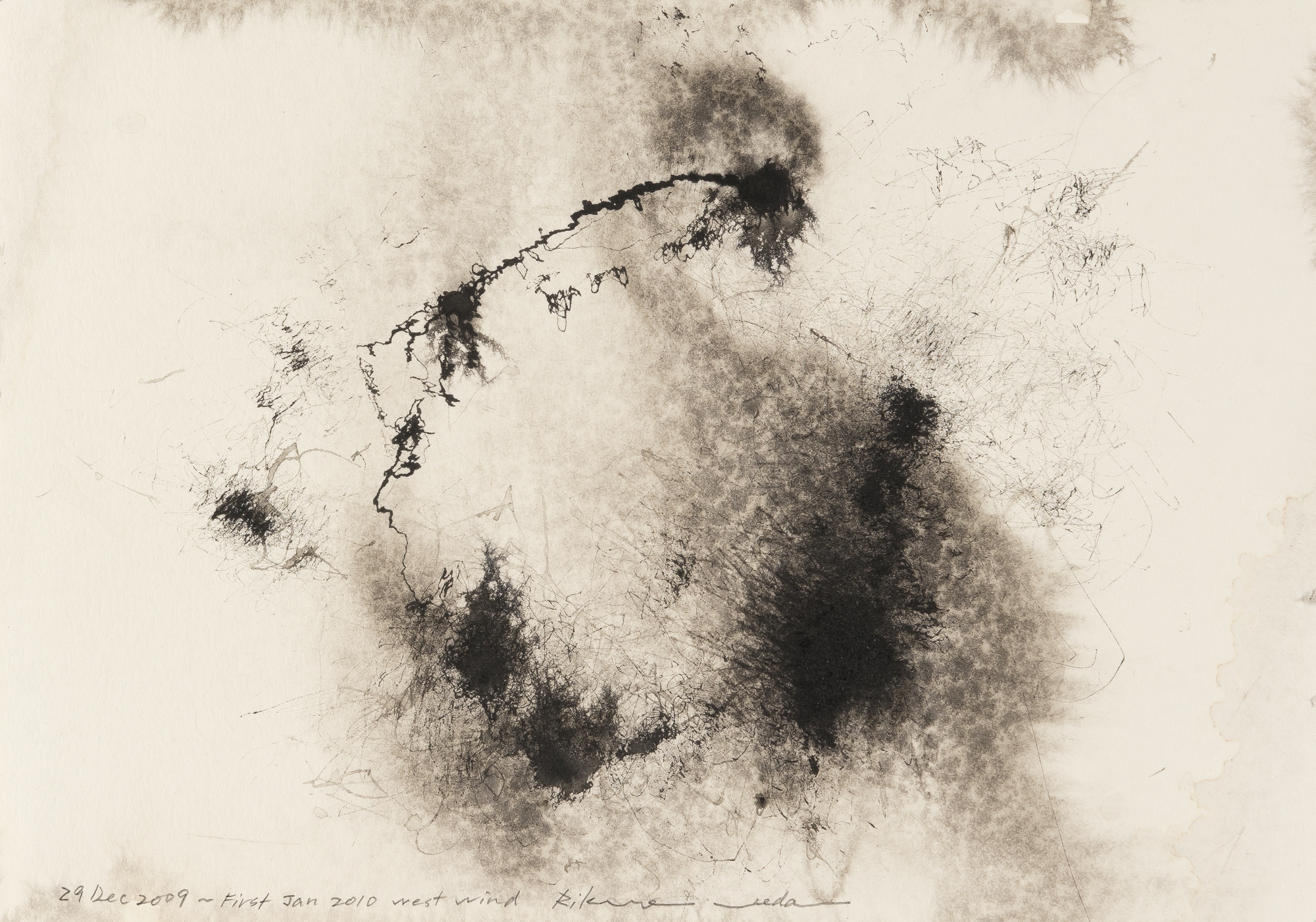 Artwork by Rikuo Ueda, 3 sheets: Wind drawings, Made of Indian ink, partly washed, on wove
