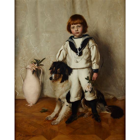 PORTRAIT OF PATRICK, SON OF SIR DAVID CHALMERS, AND HIS DOG by John Henry Lorimer, 1886