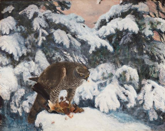 Northern Goshawk with Prey by Bruno Liljefors, 1893
