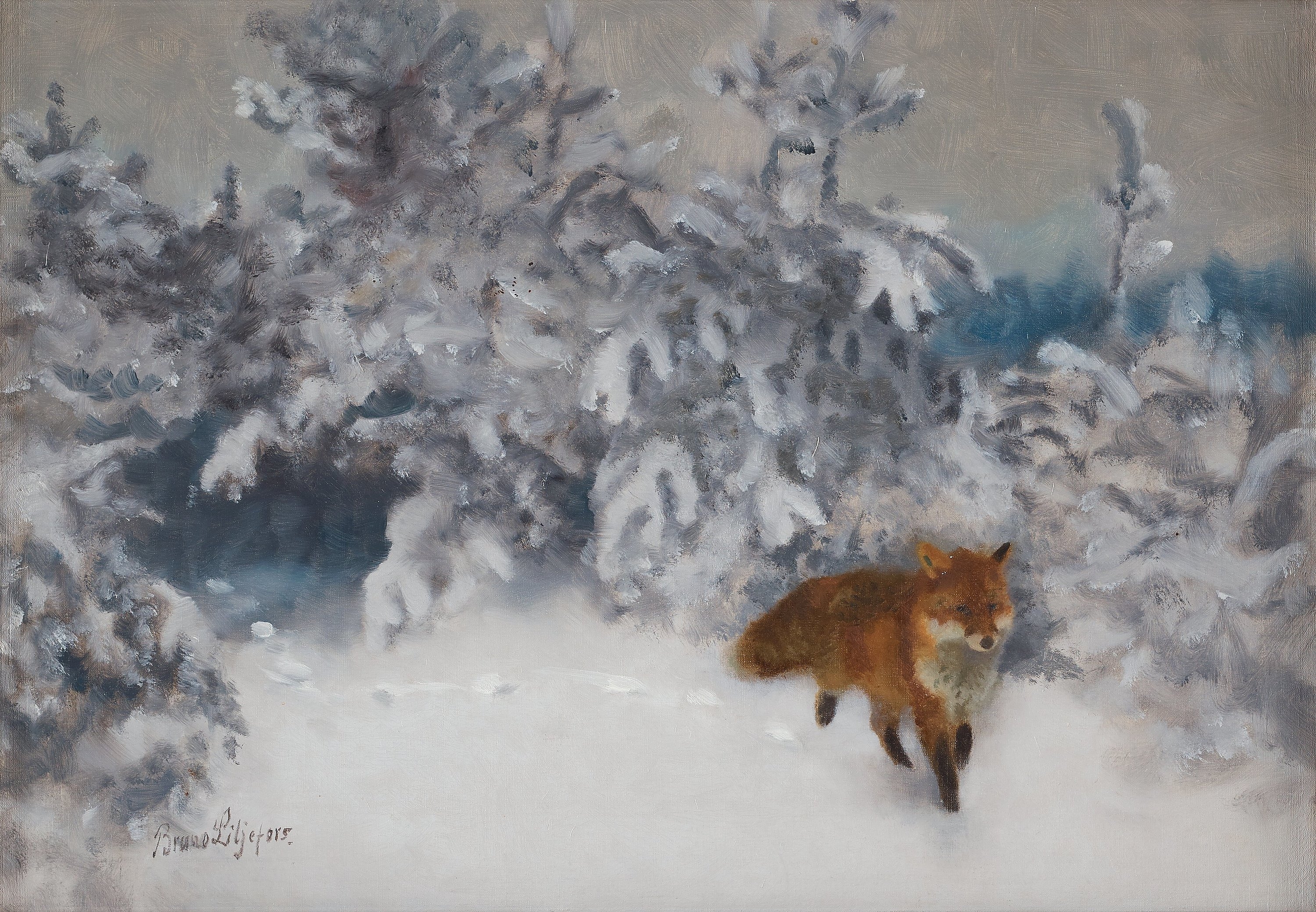 Artwork by Bruno Liljefors, Fox in Winter Landscape, Made of Oil on canvas