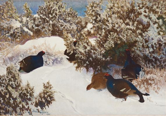 Winter Landscape with Black Grouse by Bruno Liljefors, 1911