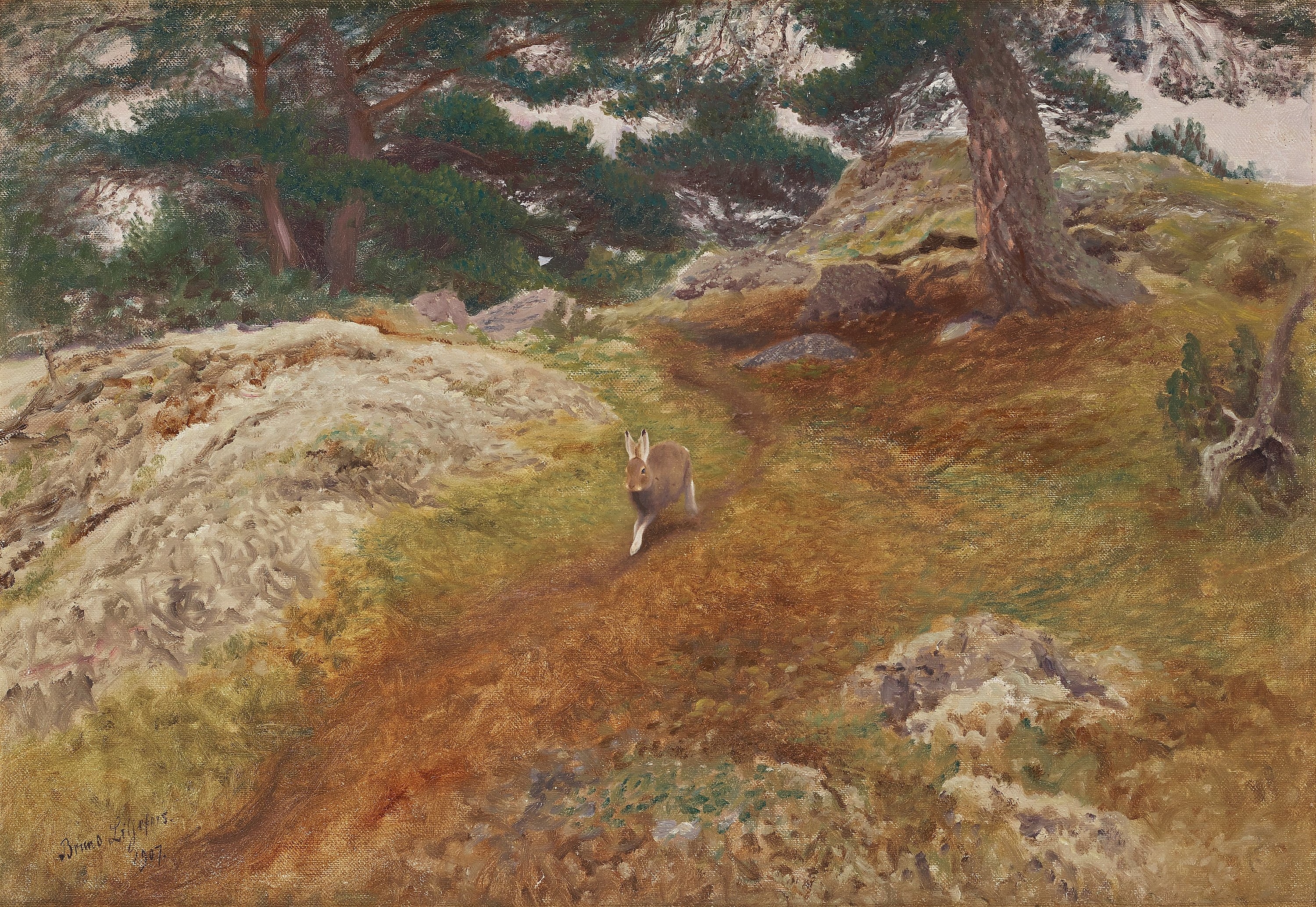 Artwork by Bruno Liljefors, Landscape with Hare, Made of Oil on canvas