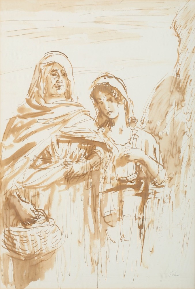 Artwork by Augustus Edwin John, Two women, Made of ink