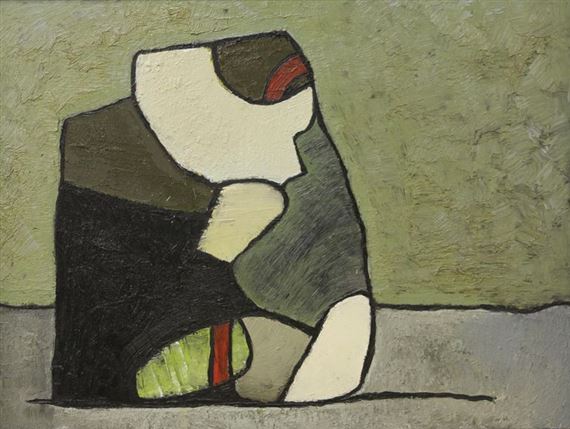 Composition abstraite verte et grise.