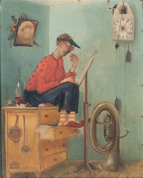 Le musicien assis by Kleofas Bogailei