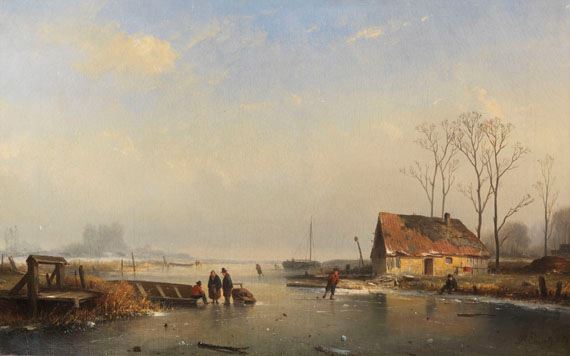 Winterlandschaft mit Eisläufern by Louis Smets, 1864