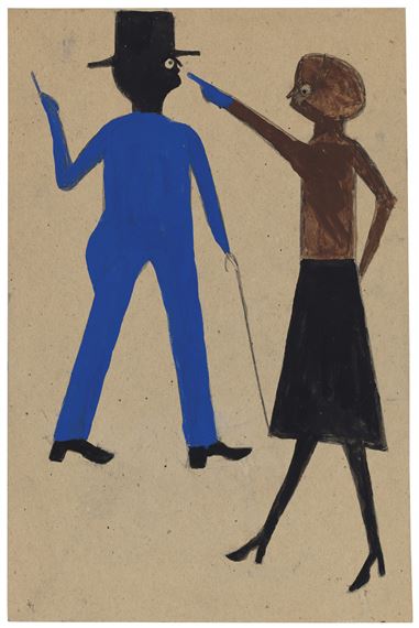 Woman Pointing at Man with Cane by Bill Traylor, 1939-1942, 1939-1942