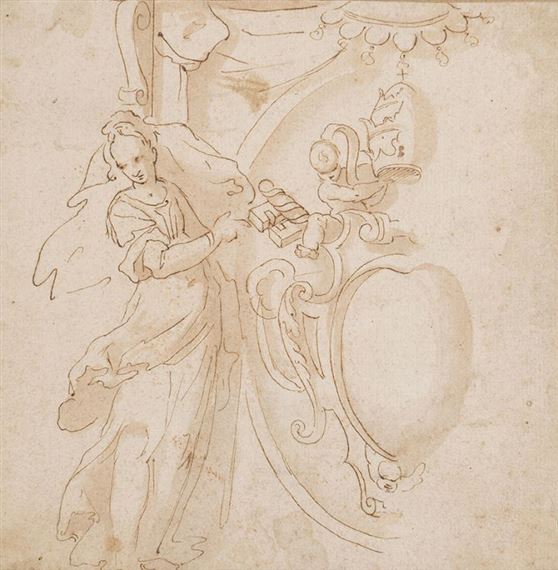 Diseño para un escudo papal by Italian School, 16th Century