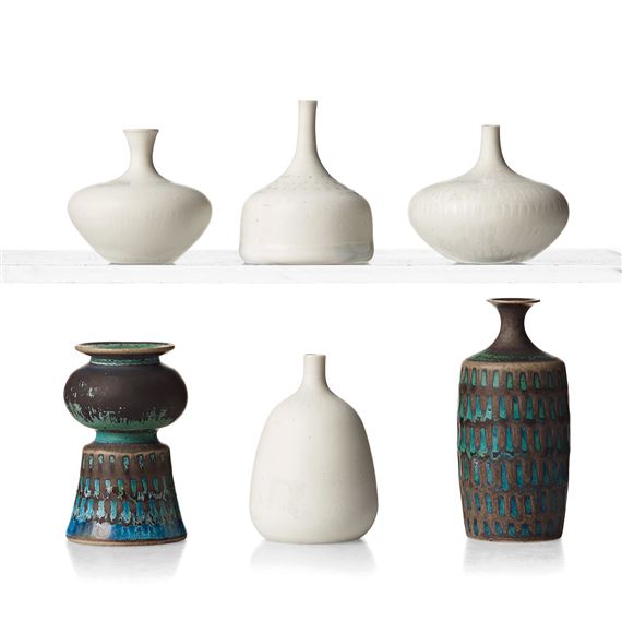 a set of six stoneware miniature vases