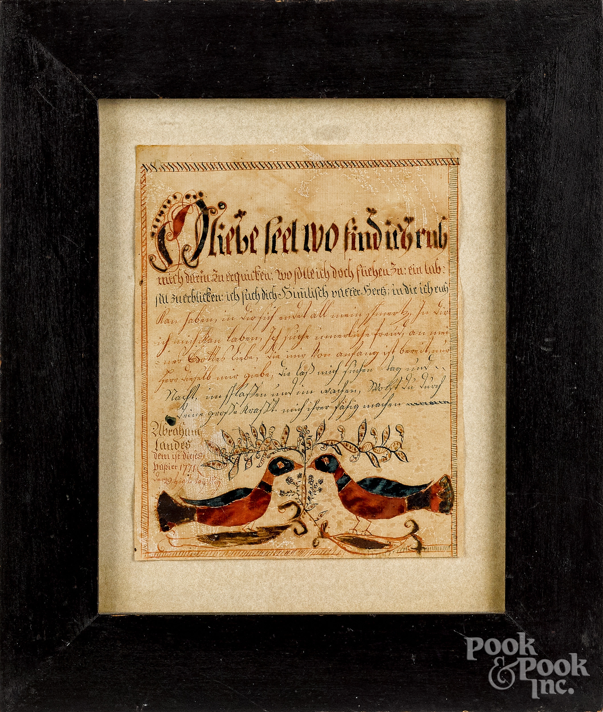 Artwork by Abraham Landes, Fraktur Religious Text, Made of ink and watercolor