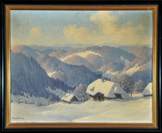 Verschneiter Schwarzwaldhof in weiter Landschaft by Karl Hauptmann