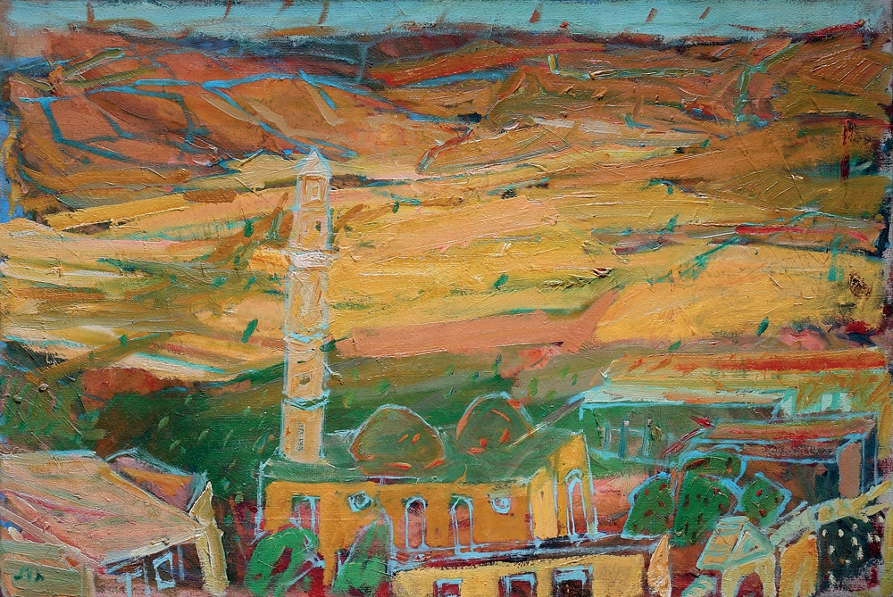 Artwork by Eliahu Gat, Landscape with a Mosque, Made of Oil on canvas