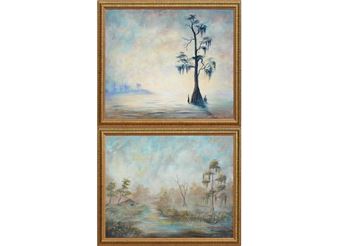 2 Works: Louisiana Swamp Scene, Cabin on the Bayou - Primeaux