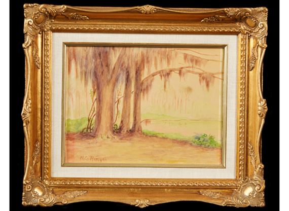Moss Draped Trees Along the Water by Manuel Runyan, Circa 1930