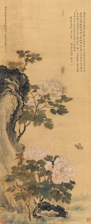 Artwork by Ma Quan, Flowers and Buterflies, Made of Ink and color on silk