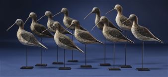 Rig of Ten Shore Birds (Yellowlegs) - American School, 19th Century